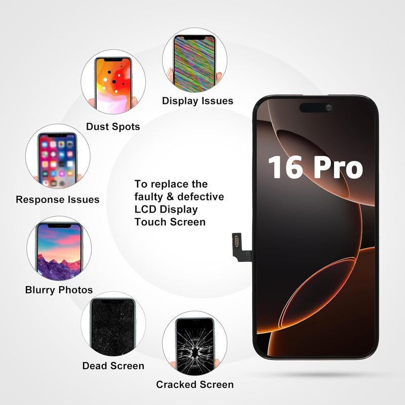 LL TRADER Screen Replacement for iPhone 16 Pro 6.3" LCD Retina FHD Display COF Touch Screen Digitizer with Repair Tool Kits, Waterproof Tape, Screen Protector - Image 2